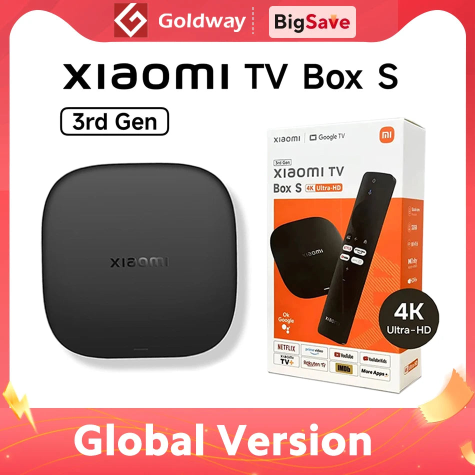 Global Version Xiaomi TV Box S 3rd Gen 4K Ultra HD Bluetooth 5.2 Wifi6 32GB ROM Google TV Google Assistant Smart Media Player