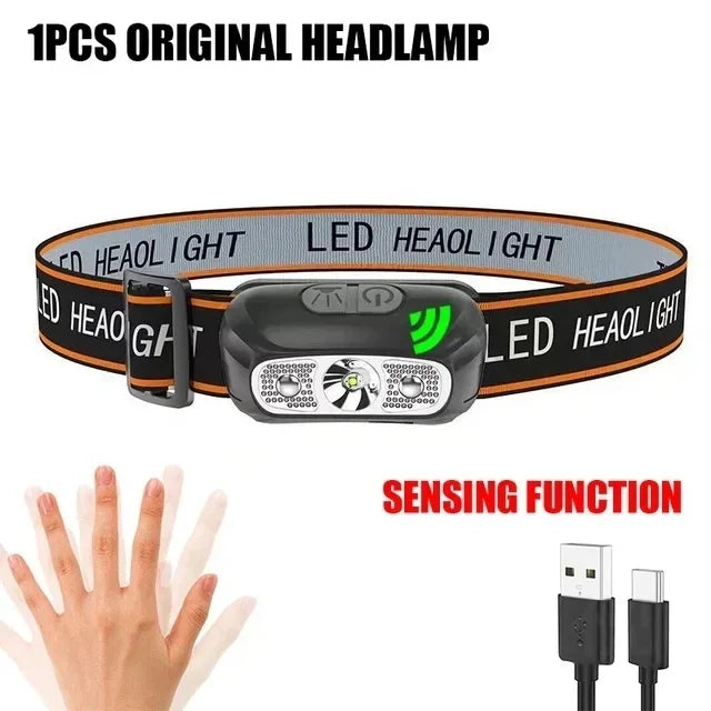 LED Sensor Headlamp USB Rechargeable Led Head Torch Built-in Battery Head Flashlight Outdoor Camping Fishing Headlight Lantern