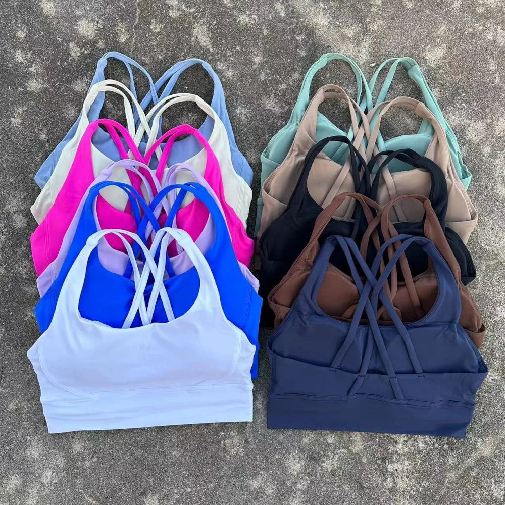 Solid Color Fitness sport Bra Women Cross soft high strength Tight Top Comprehensive Training Gym Yoga Underwear With Chest Pad