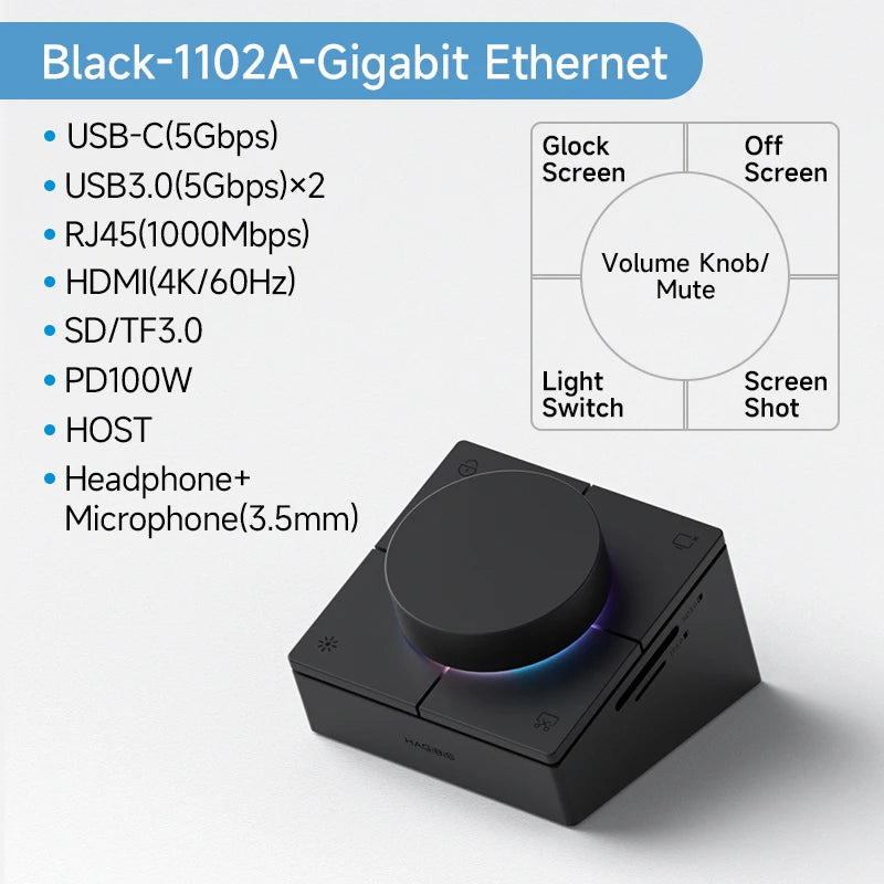 Hagibis Knob USB C Hub With Shortcut Buttons Type-C Docking Station Volume Adjustment Desktop Controller 2.5G RJ45 for Macbook
