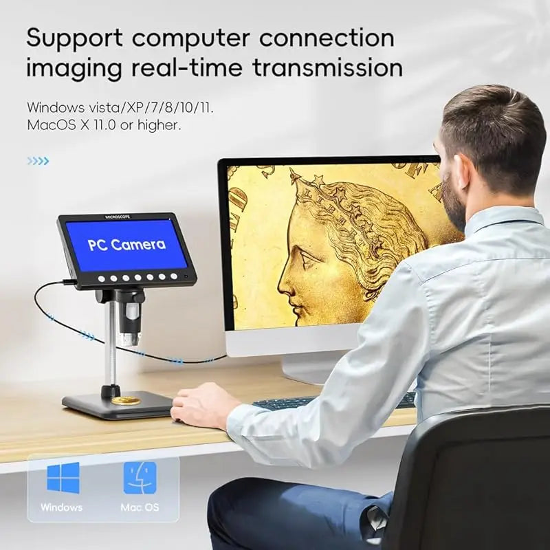 7Inch IPS Digital Coin Microscope 5MP 1200X Ultra-Precise Focusing Camera 1080P Video Microscope 8 LED Lights for Coin Circuit