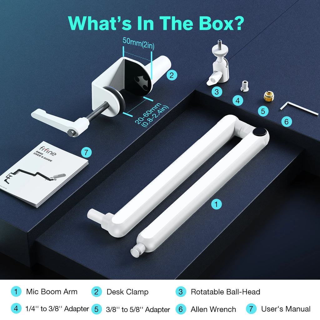 FIFINE Microphone Boom Arm, Adjustable Low Profile Mic Arm with Desk Mount Clamp,Cable Storage for Streaming Gaming-White BM88W