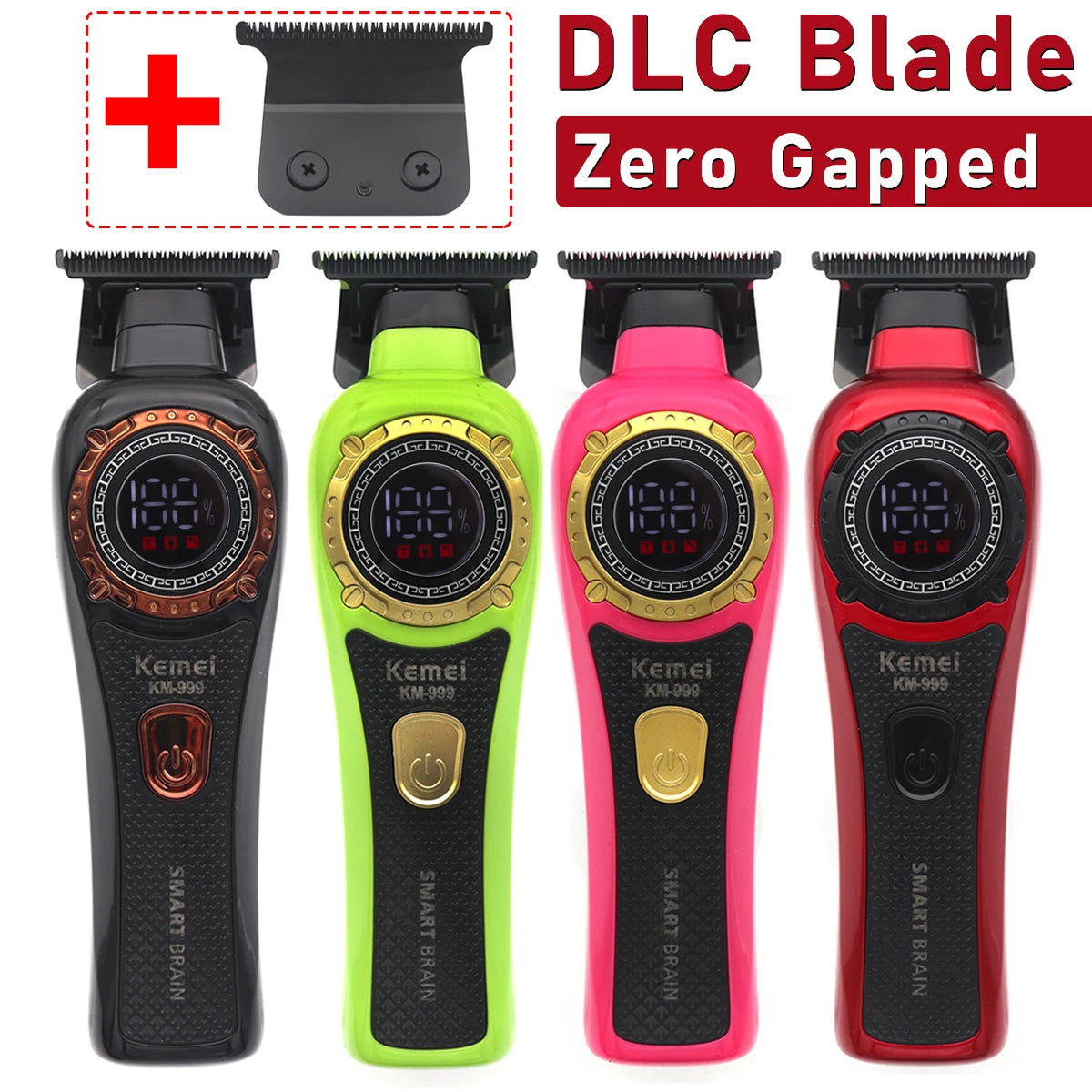 Kemei KM-999 Hair Trimmer for Men DLC T-Blade Zero Gapped LED Display Cordless USB Professional Hair Clipper Finishing Machine