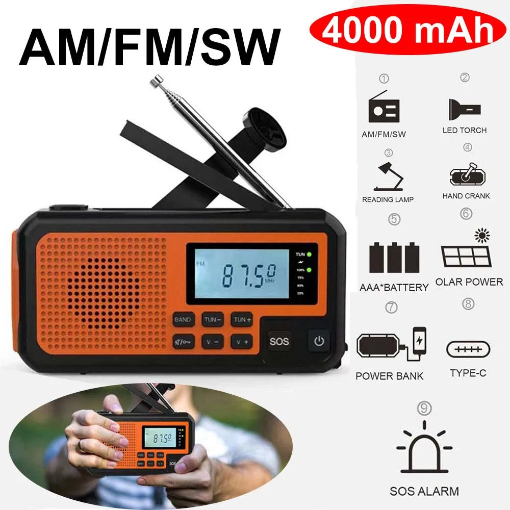 LOTOTG Portable Emergency Solar Power Radio Hand Crank Charging AM/FM Weather Radio Led Reading Flashlight Bank Phone Charger