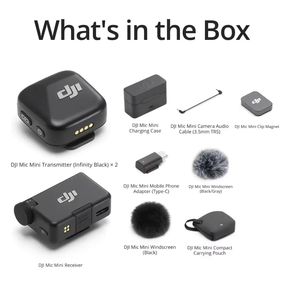 DJI Mic Mini  Wireless Microphone 48-Hour Operation w/ Case Two-Level Active Noise Cancelling