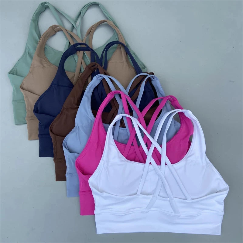 Solid Color Fitness sport Bra Women Cross soft high strength Tight Top Comprehensive Training Gym Yoga Underwear With Chest Pad