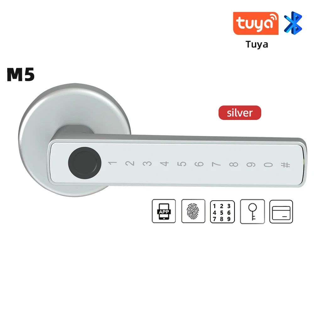 RAYKUBE M5 Tuya BLE Smart Fingerprint Door Lock Digital Electronic Lock with Password/Key/IC Card/ Smartlife/ Tuya APP Unlock