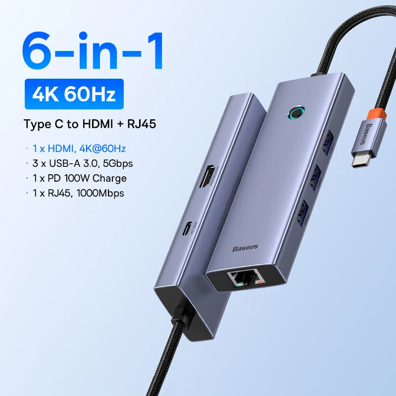 Baseus USB C Hub Type C to HDMI USB HUB Adapter 13-In-1 DP 4K 60Hz 120Hz RJ45 VGA Converter PD 100W USB A 3.1 2.0 For Macbook PC