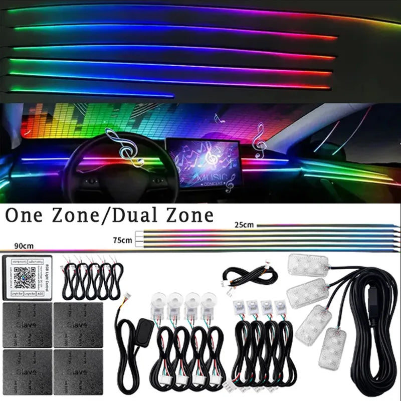 6/10/14/18 in 1 Led Car Ambient Lights RGB 213 64 Color Acrylic Strips Symphony Streamer Interior Rainbow Atmosphere Lamp Kit