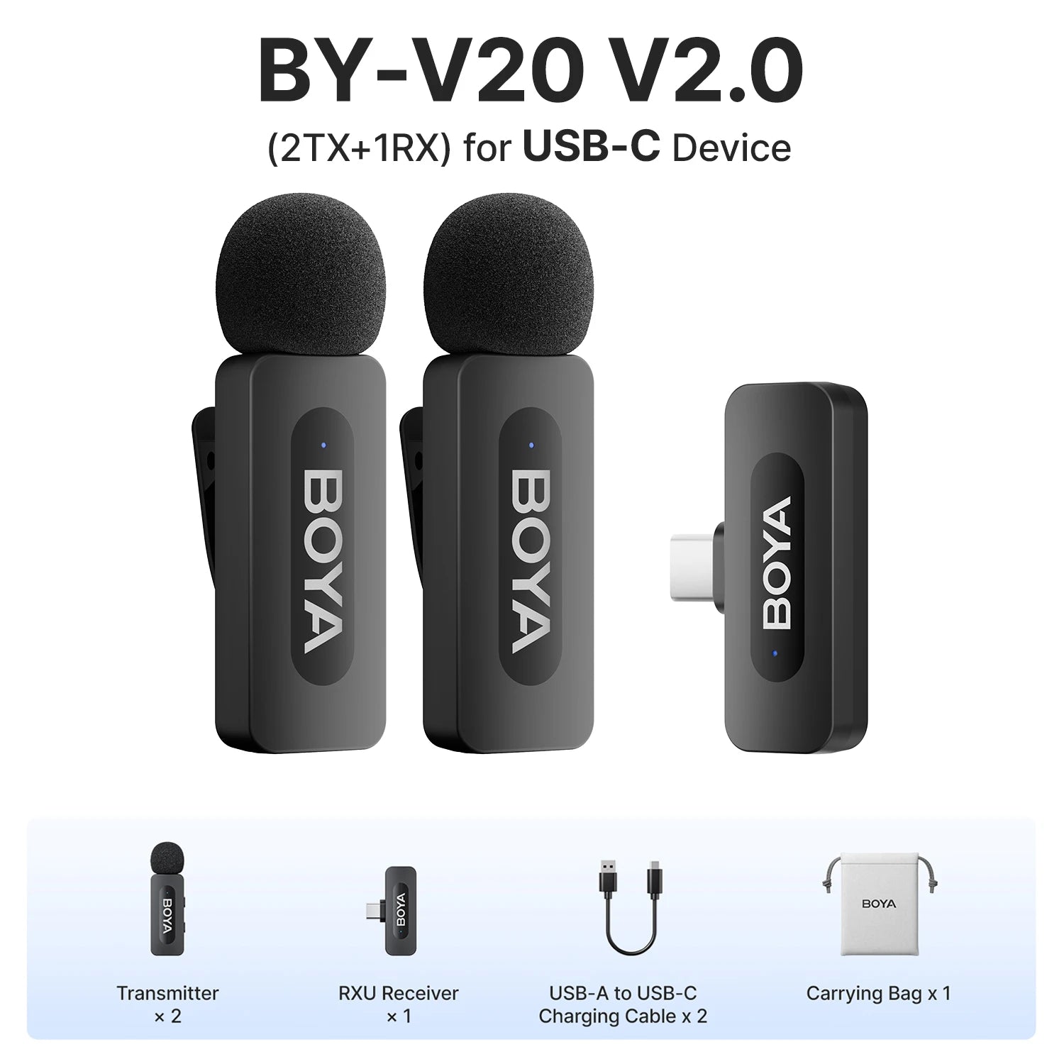 BOYA BY-V3 Wireless Lavalier Lapel Mirophone Noise-cancelling Rechargeable Mic for iPhone Android Camera Live Streaming Vlogging