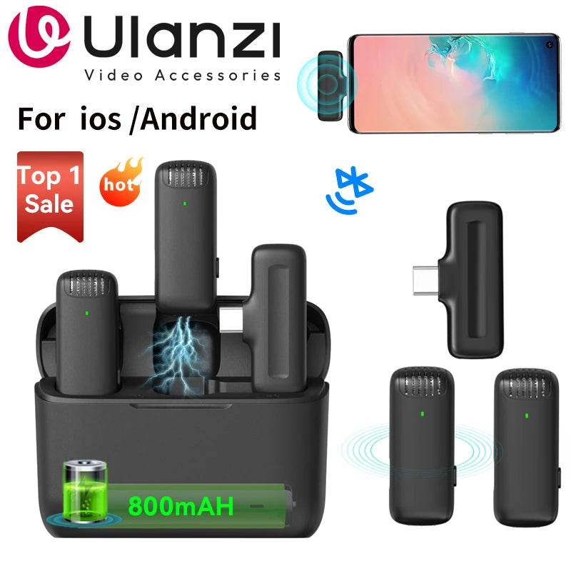 Ulanzi J12 Wireless Lavalier Microphone Audio Video Recording Mini Mic Plug Play For Smartphone Android iPhone Live Broadcast