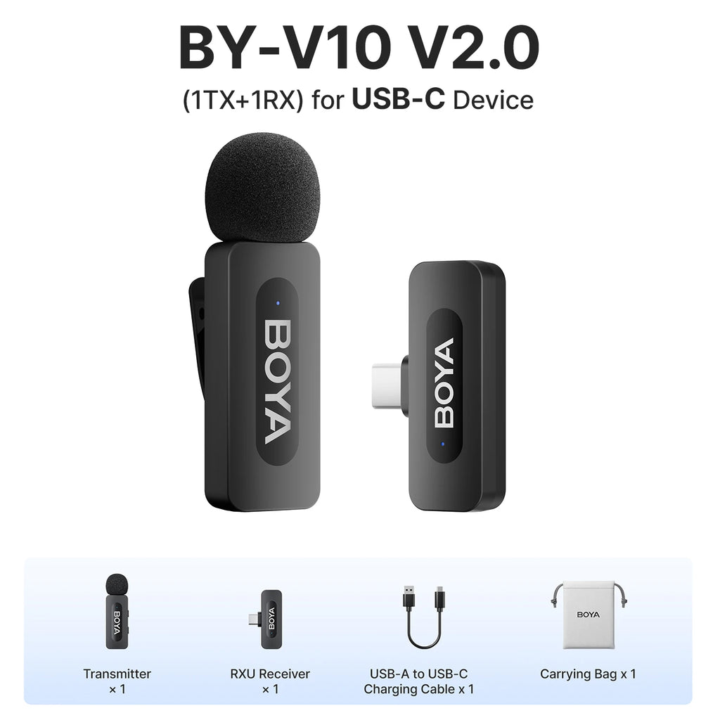 BOYA BY-V3 Wireless Lavalier Lapel Mirophone Noise-cancelling Rechargeable Mic for iPhone Android Camera Live Streaming Vlogging