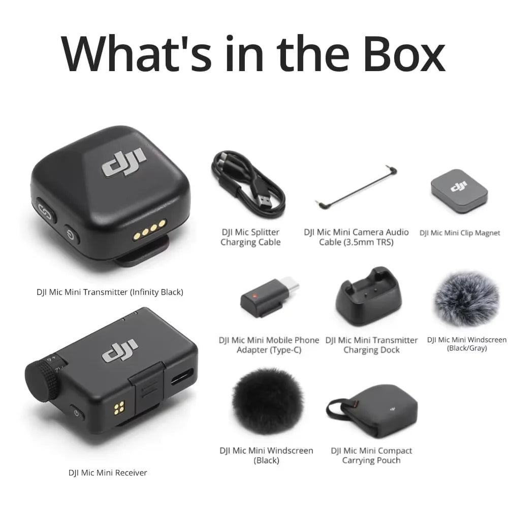 DJI Mic Mini  Wireless Microphone 48-Hour Operation w/ Case Two-Level Active Noise Cancelling