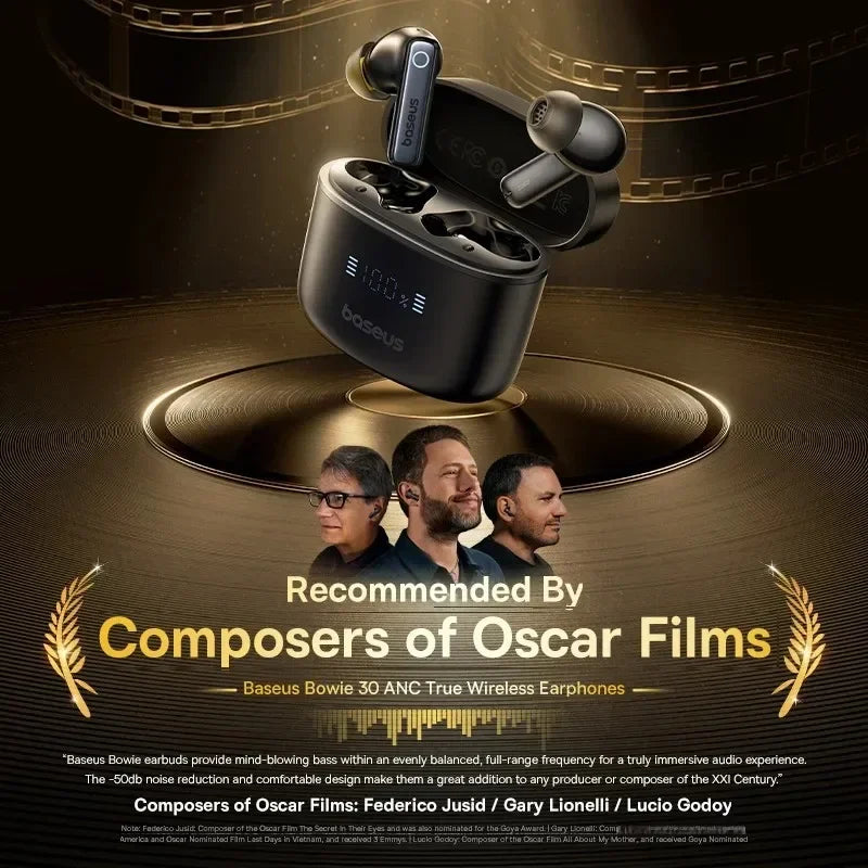 Baseus Bowie 30 Wireless Earphones 50dB Noise Reduction 65Hrs Long Playtime Bluetooth 5.3 Earbuds 6 Mics AI Call Clear Big Bass