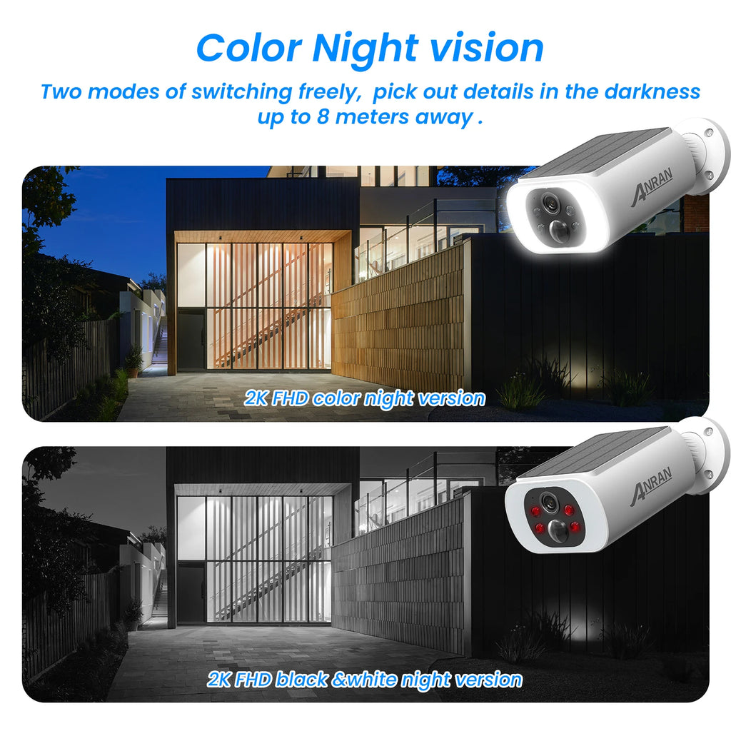 ANRAN 2K Solar Security Camera 3/5MP Outdoor Wireless 2.4G WIFI Camera Battery Cam Floodlight Color Night Vision Can't Add NVR