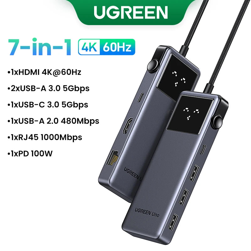 UGREEN Uno 7-in-1 USB HUB Type-C to 4K60Hz HDMI USB3.0 5Gbps RJ45 1000Mbps for MacBook Laptop Accessories Docking Station