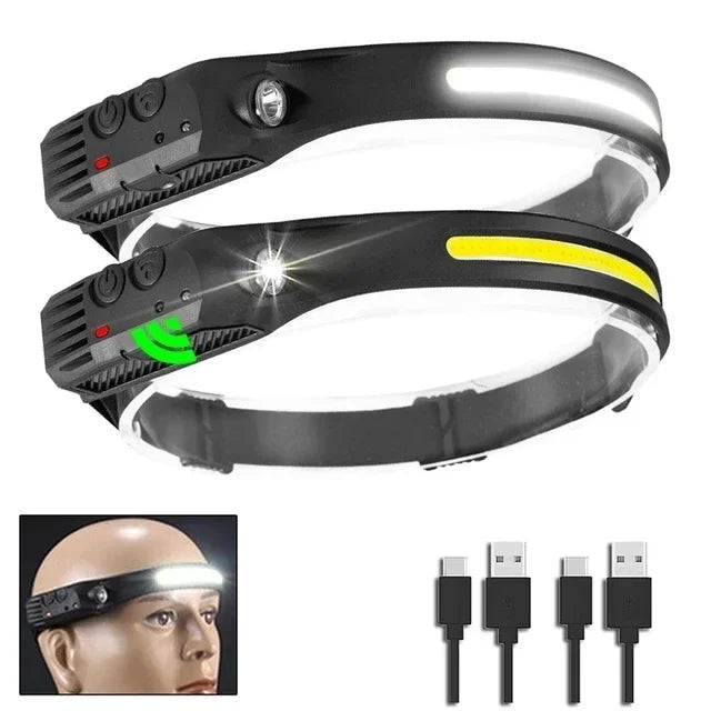 LED Sensor Headlamp USB Rechargeable Led Head Torch Built-in Battery Head Flashlight Outdoor Camping Fishing Headlight Lantern