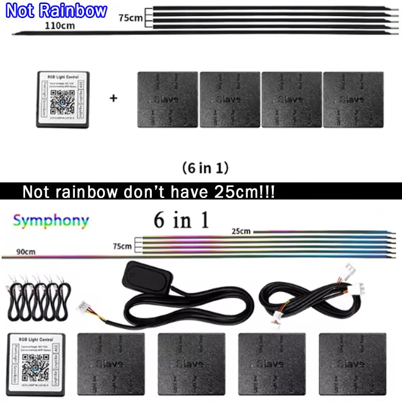 6/10/14/18 in 1 Led Car Ambient Lights RGB 213 64 Color Acrylic Strips Symphony Streamer Interior Rainbow Atmosphere Lamp Kit