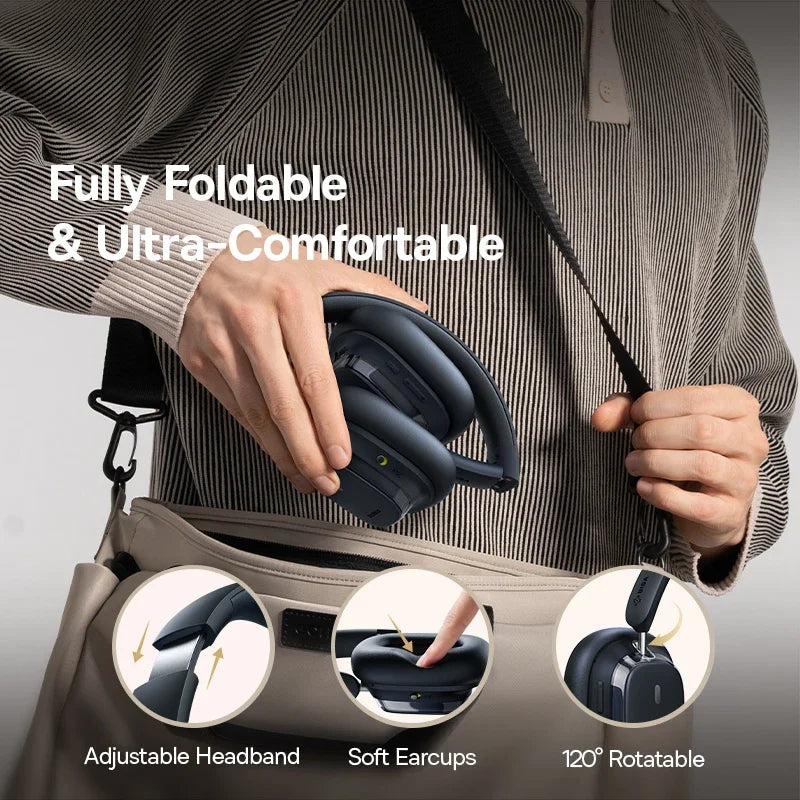 Baseus Bowie 10 Max Wireless Headphones 46dB Hybrid Active Noise Cancellation Earphones Bluetooth 5.4 Hi-Res LHDC 120H Headsets