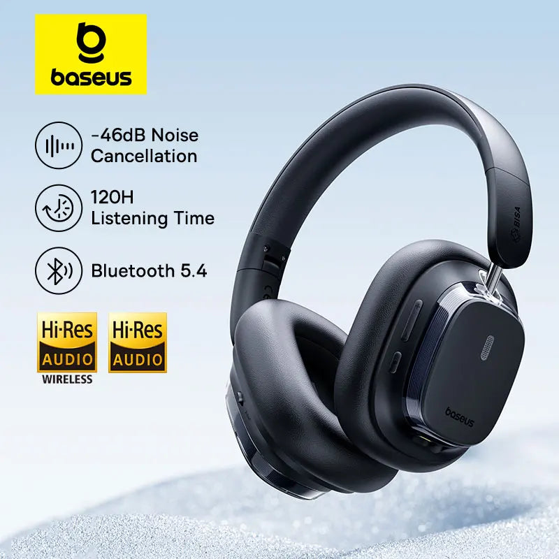 Baseus Bowie 10 Max Wireless Headphones 46dB Hybrid Active Noise Cancellation Earphones Bluetooth 5.4 Hi-Res LHDC 120H Headsets