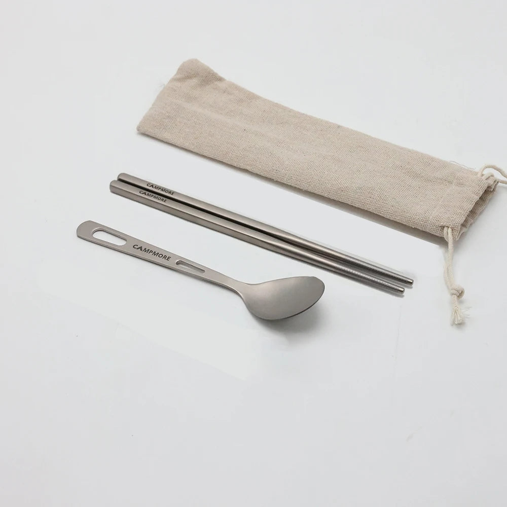 Titanium Tableware Ultralight Outdoor Portable Knife Fork Spoon Cutlery Camping Equipment Family Hiking Travel Flatware Set