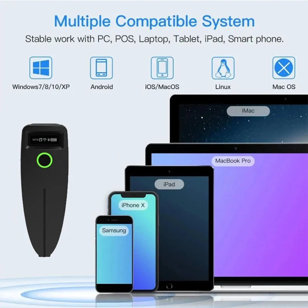 2D Barcode Scanner Mini 2.4G Wireless Bluetooth Handheld Portable 1D 2D QR Code Data Matrix PDF417 Reader With Storage Function