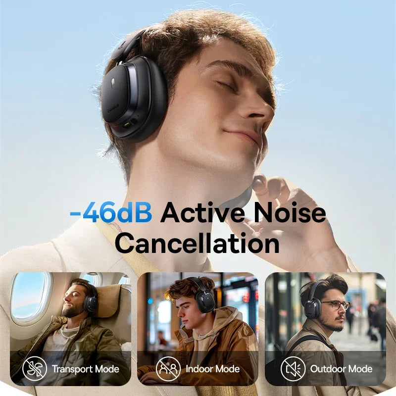 Baseus Bowie 10 Max Wireless Headphones 46dB Hybrid Active Noise Cancellation Earphones Bluetooth 5.4 Hi-Res LHDC 120H Headsets