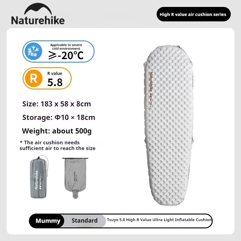 Naturehike R5.8 Inflatable Mattress Thermal Insulation Air Cushion for Hiking Outdoor Sleeping Bed Pad Ultralight Folding Mat